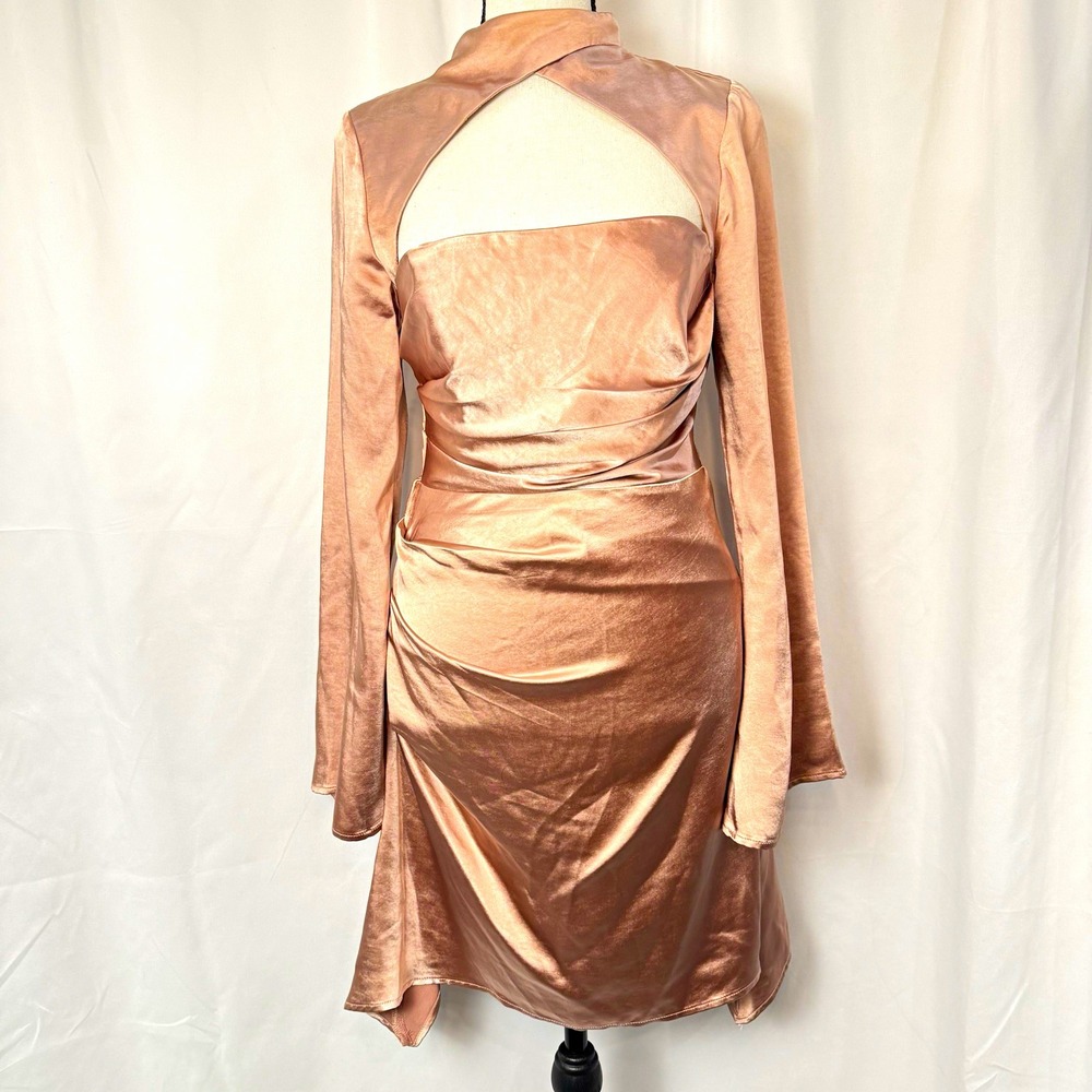 One and Only collective Pink Satin Halter Ruched Open Back Mini Dress S